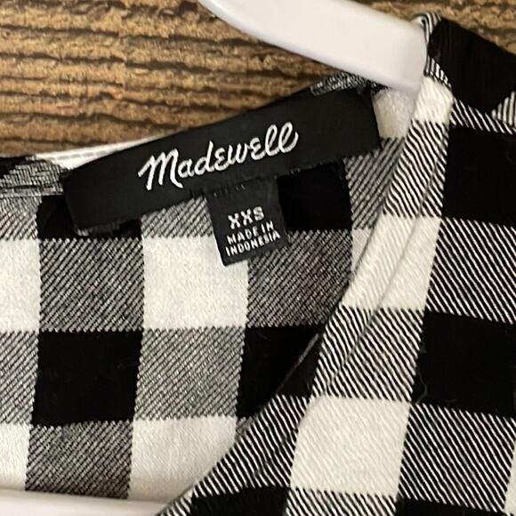 Madewell Button-Back Tie Tee in Buffalo Check White Black Size XXS - Picture 3 of 10